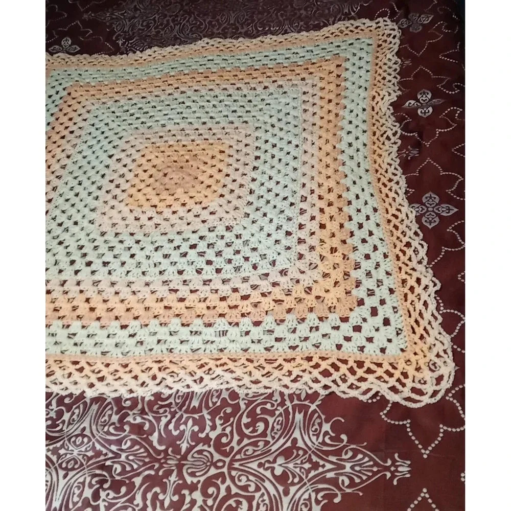 Vtg Handmade Granny Square Blanket‎ Afghan Crochet Knit Throw Blanket 50 x 45